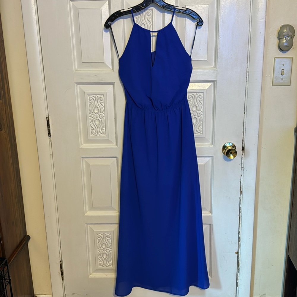 Forever 21 Blue Fitted Tie Up Halter Maxi Dress Size Small